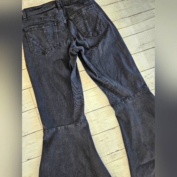 Shyanne Western Cowgirl Black Distressed Flare Bell Bottoms Stretchy Denim Jeans - Picture 8 of 16